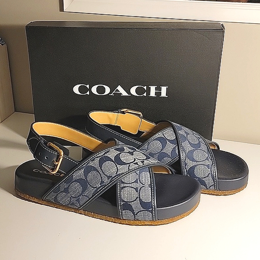 New in Box! Coach Chambray Sandal Navy CJ263